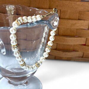 Vintage Napier Faux Pearl & Rhinestone 7.5" Bracelet - Gold Tone